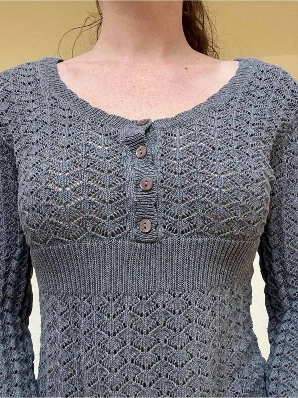 Loft y2k grey knit babydoll sweater with buttons - Picture 4 of 8